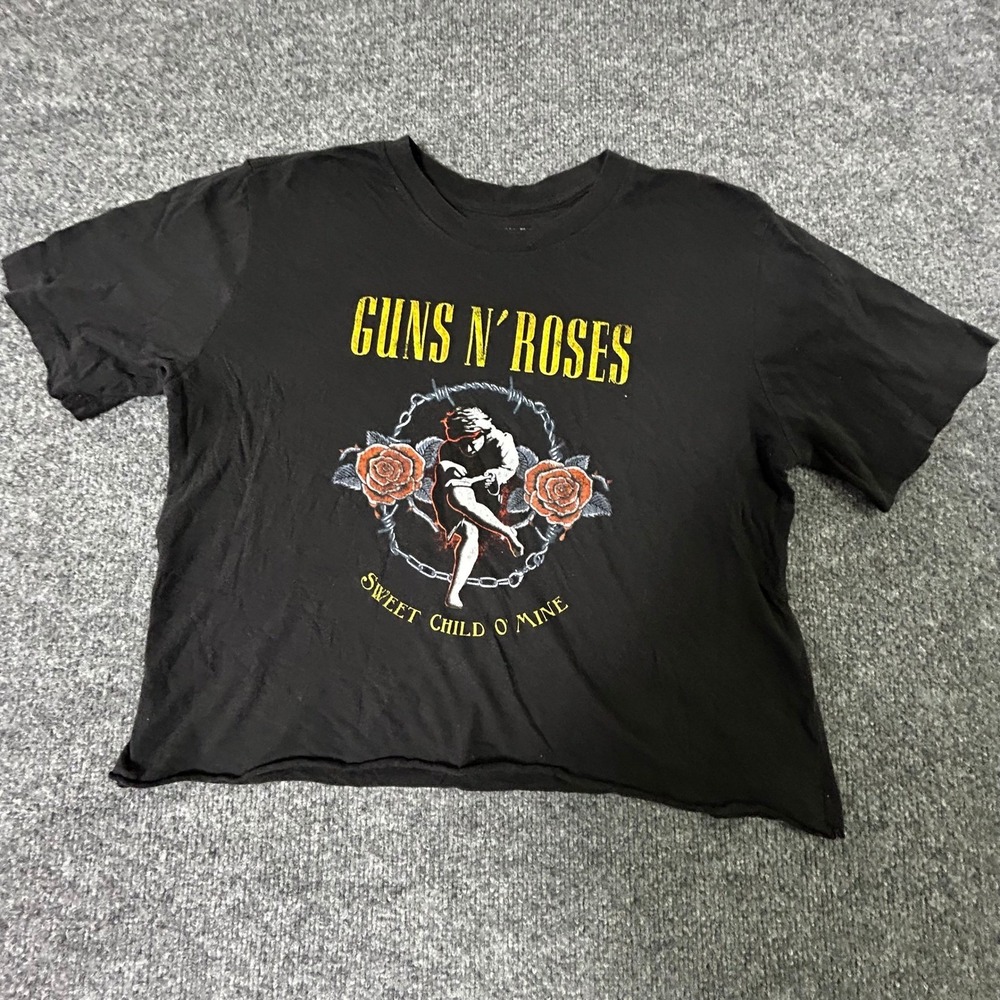 Guns N' Roses T-Shirt Womens Size L Black Cropped Sweet Child O Mine Graphic